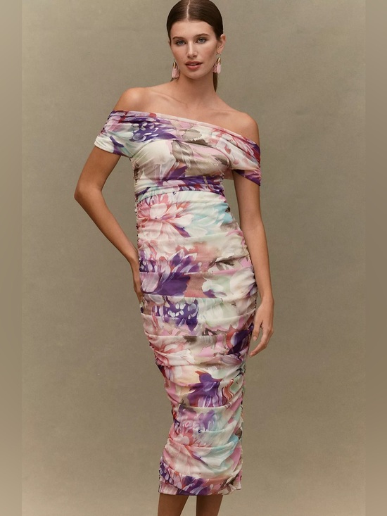 BHLDN Dresses & Skirts - Anthropologie BHLDN Maxi Dress Womens Size L Purple Pink Floral off the shoulder
